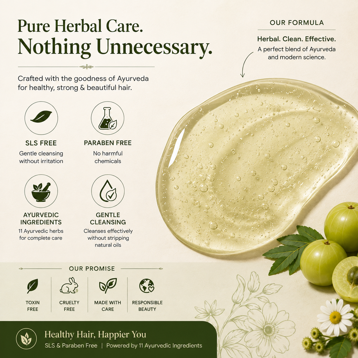 Close-up texture of HealthCon Herbal Shampoo, a herbal formula for strong, smooth and shiny hair