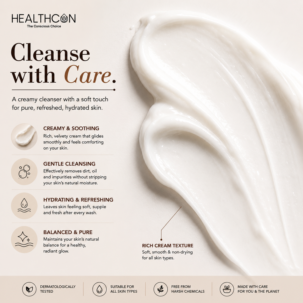 HEALTHCON Radiant Rice Water Cleanser | Fermented Rice Water + Niacinamide | Brightening Face Wash